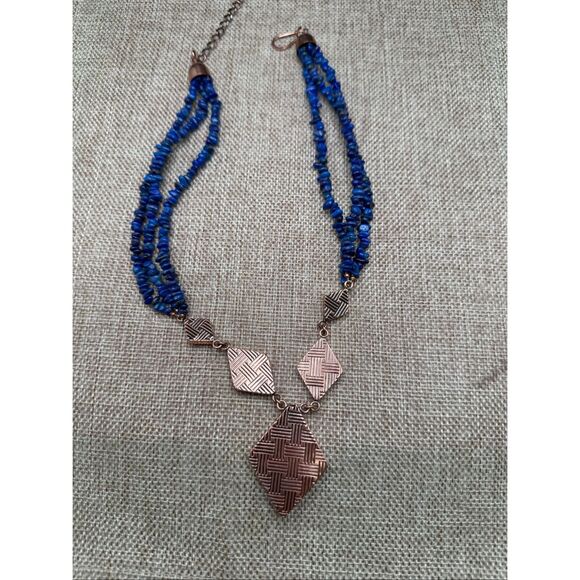 Jay King Desert Rose Trading Copper Lapis Mosaic Necklace Signed Excellent - Picture 4 of 9